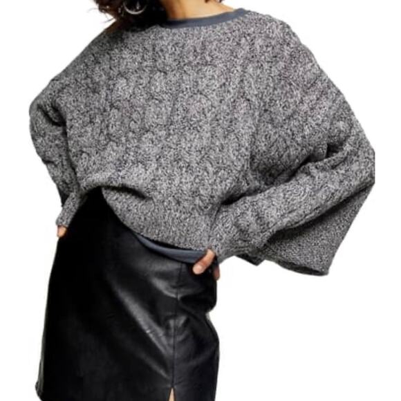 Topshop Navy Blue Crop Chunky Cable Knit Sweater - Picture 1 of 12